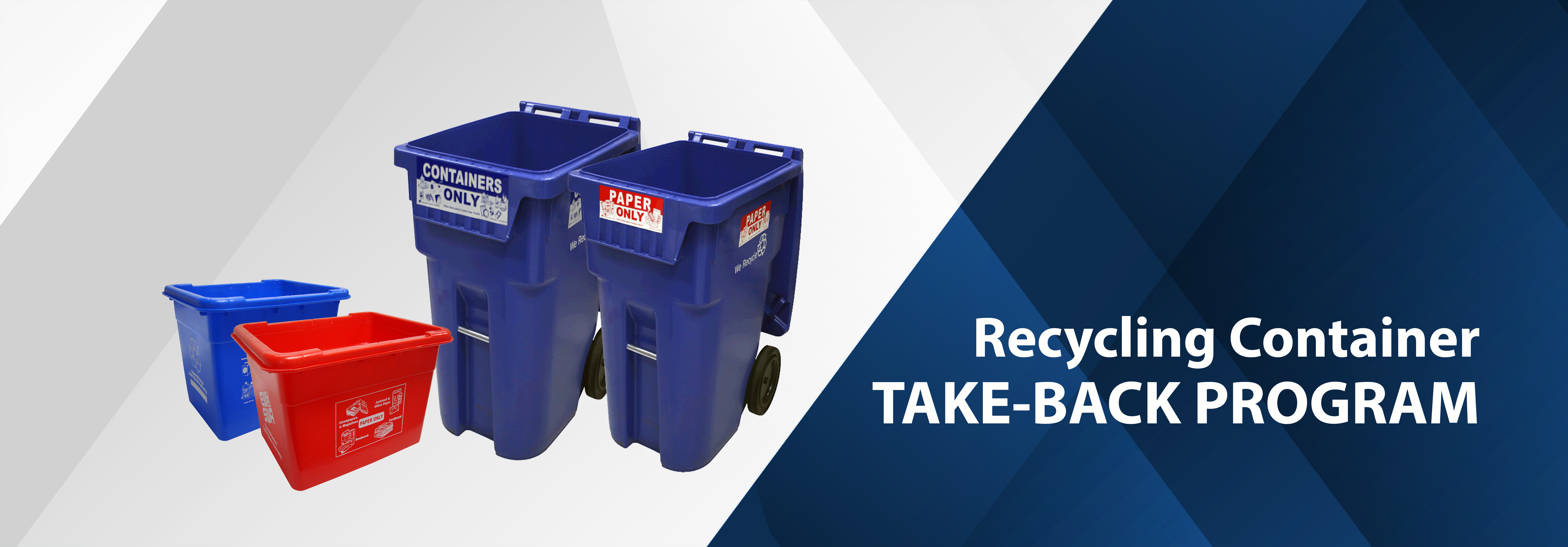 photo of blue box, red box, and two recycle carts