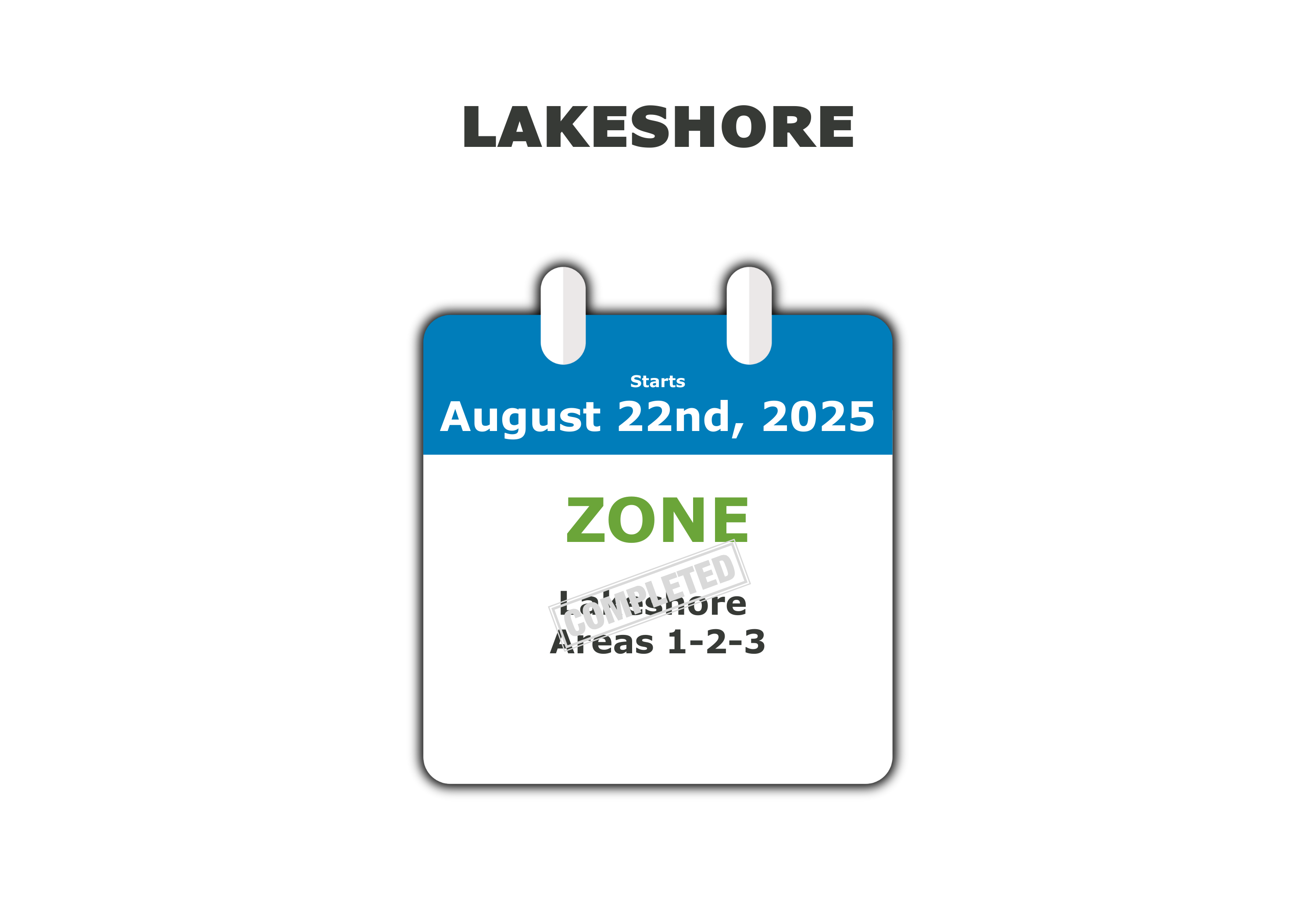 Lakeshore - Areas 1-2-3 are completed.
